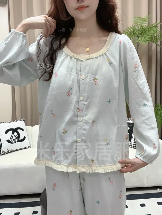 2025春秋季甜美睡衣女长袖棉纱可外穿公主家居服套装薄