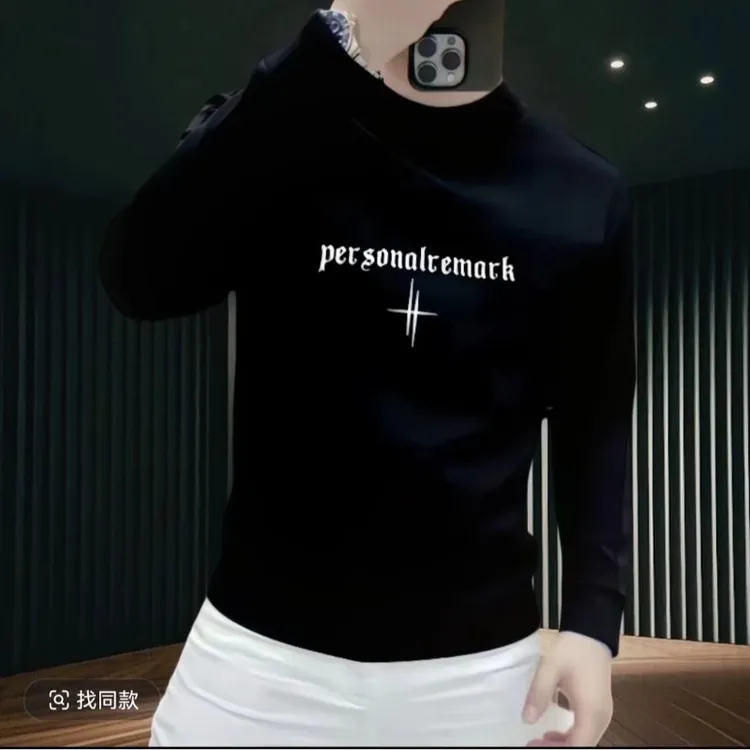 潮流休闲百搭圆领卫衣秋冬时尚个性简约印花长袖修身上衣打底衫男