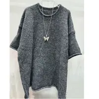 SZ&时尚洋气圆领半袖针织毛衣i210简约百搭秋冬套头宽松休闲毛衣