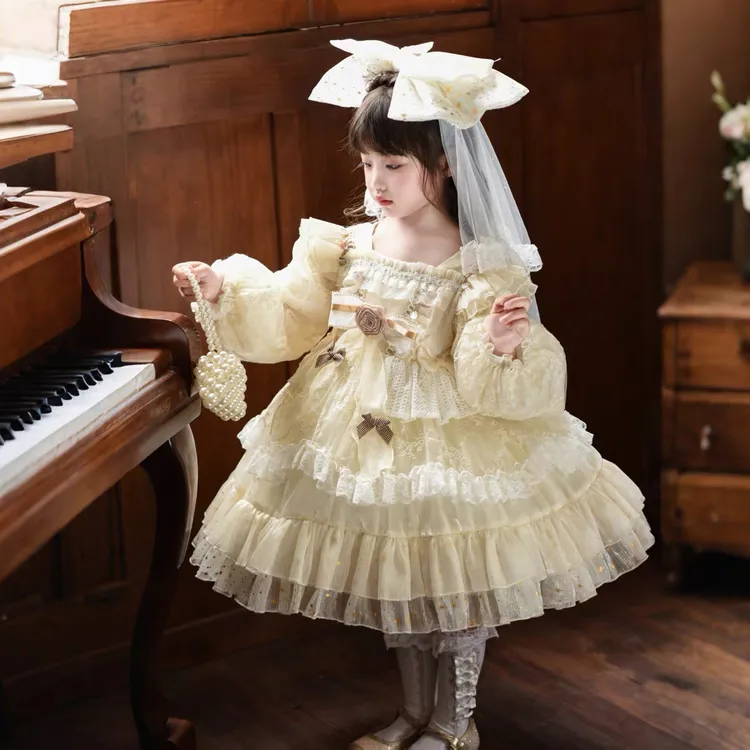 女童公主裙2025 长袖蓬蓬裙卡通风法式女连衣裙春秋萝莉女童童装
