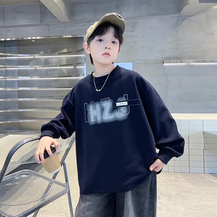 男童春秋冬款加绒卫衣2025新款中大童字母印花款休闲上衣长袖卫衣