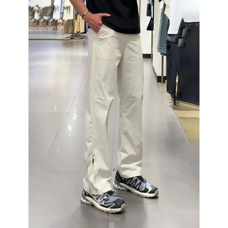 灰白色美式显腿长裤子男款夏季轻量化速干裤侧拉链运动直筒微喇裤