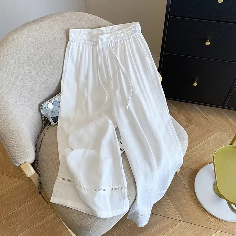 今年流行梧桐裤镂空拼接阔腿裤女夏季2025新款韩系白色百搭休闲裤