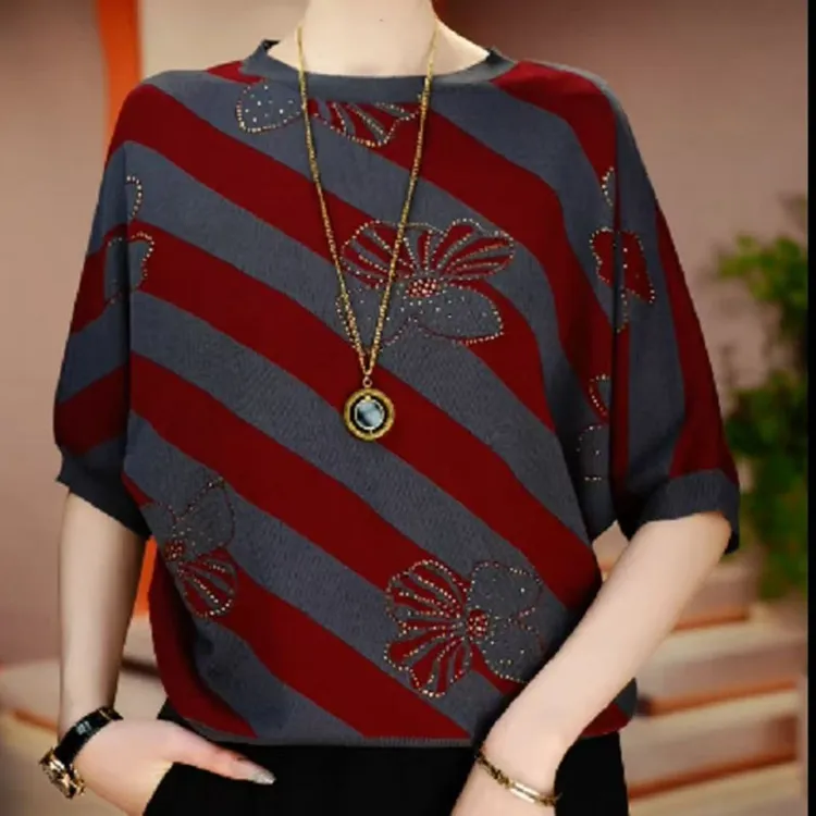 春夏新款高级感时尚百搭显瘦气质宽松洋气短袖针织衫羊绒上衣毛衣