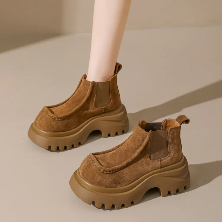 松糕厚底马丁靴女2025春秋新款英伦风显瘦增高烟筒靴切尔西短靴子