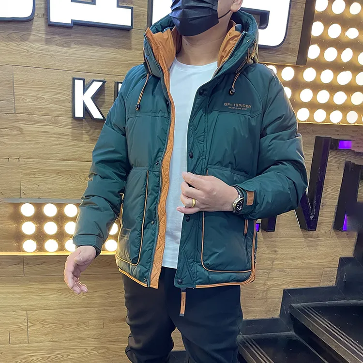 冬季新款加厚羽绒服男士潮流高级感拼接面包服青年连帽白鸭绒外套