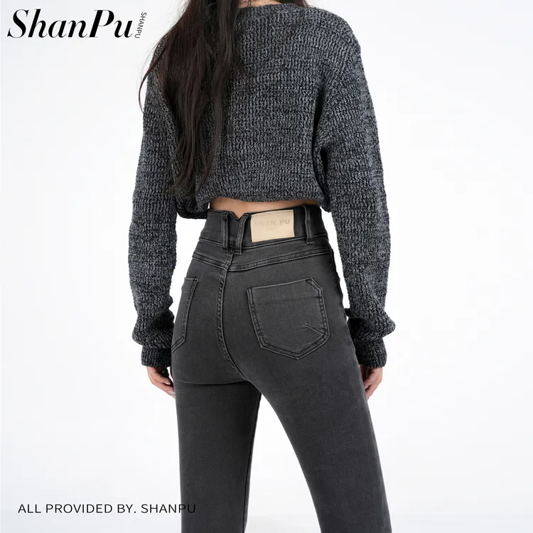 珊璞【升级版】烟灰色高腰小脚牛仔裤女2025年秋冬紧身显瘦铅笔裤子