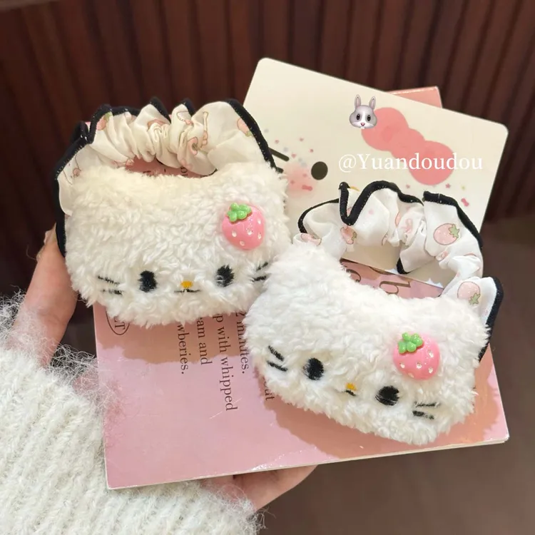 可爱草莓小猫咪发圈秋冬少女简约感扎马尾高弹力发绳皮筋发饰