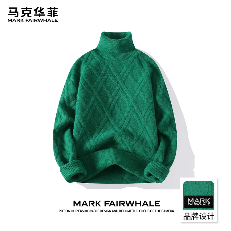 马克华菲高领毛衣男士2025冬季加绒加厚针织打底衫潮牌百搭毛线衣