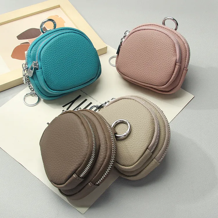 头层牛皮零钱包迷你小包包个性小圆包质感小清新双拉链钥匙硬币包
