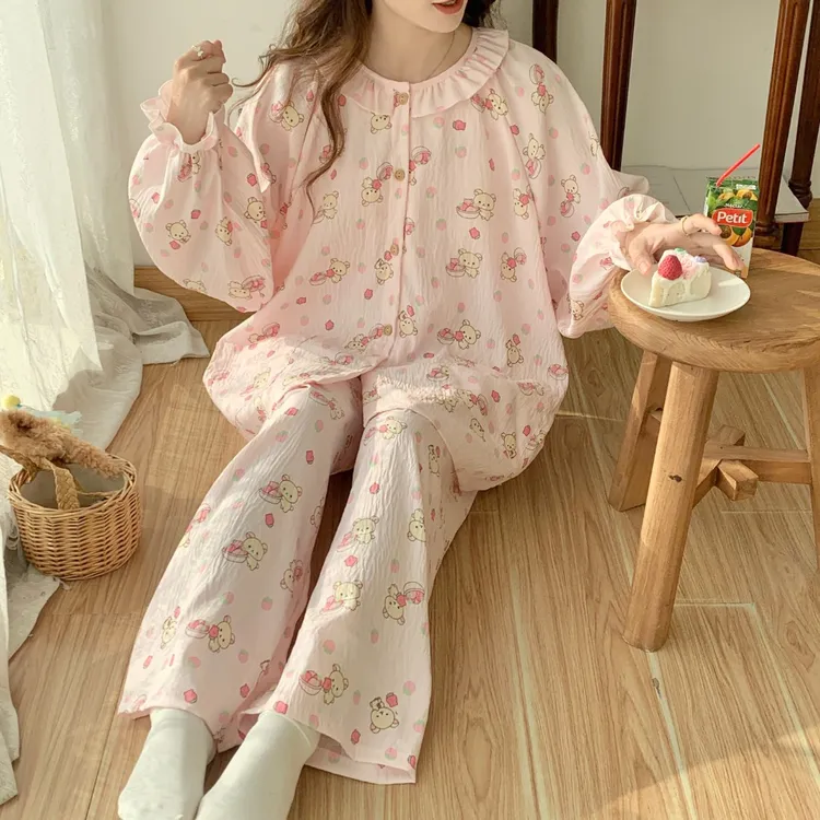 280斤胖妹大码睡衣女款带胸垫春秋长袖长裤2025新款套装家居服