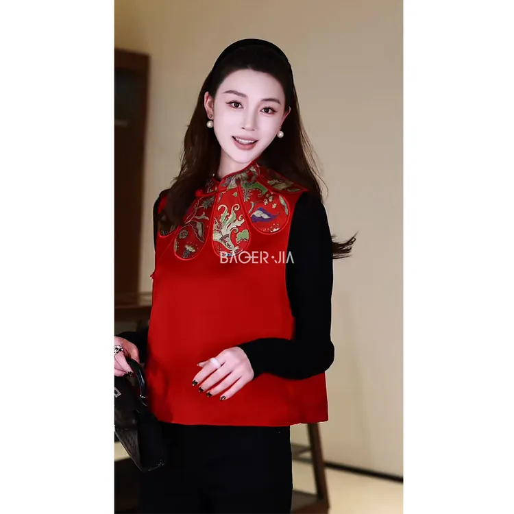 31-【红妆纳福】宝儿家含幂BJ120825412国风凤凰刺绣花瓣立领马甲