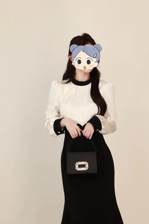 法式假两件黑白显瘦连衣裙2025秋季新款时尚高级感减龄女神范裙子