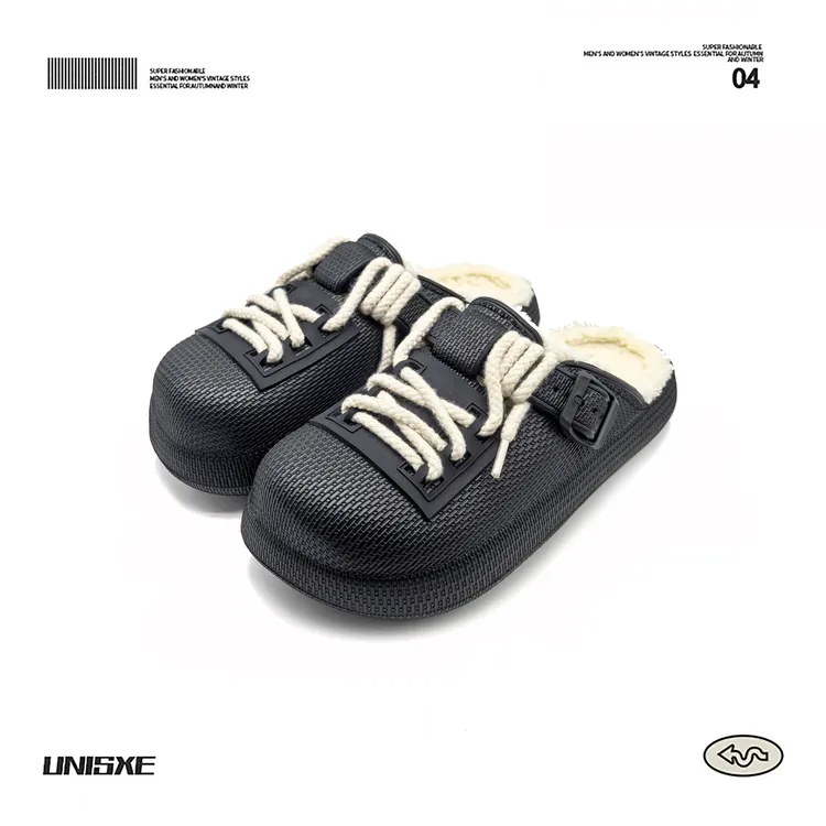 VISOONS勃肯棉拖鞋冬季加绒保暖情侣外穿防滑包头拖一脚蹬棉鞋男