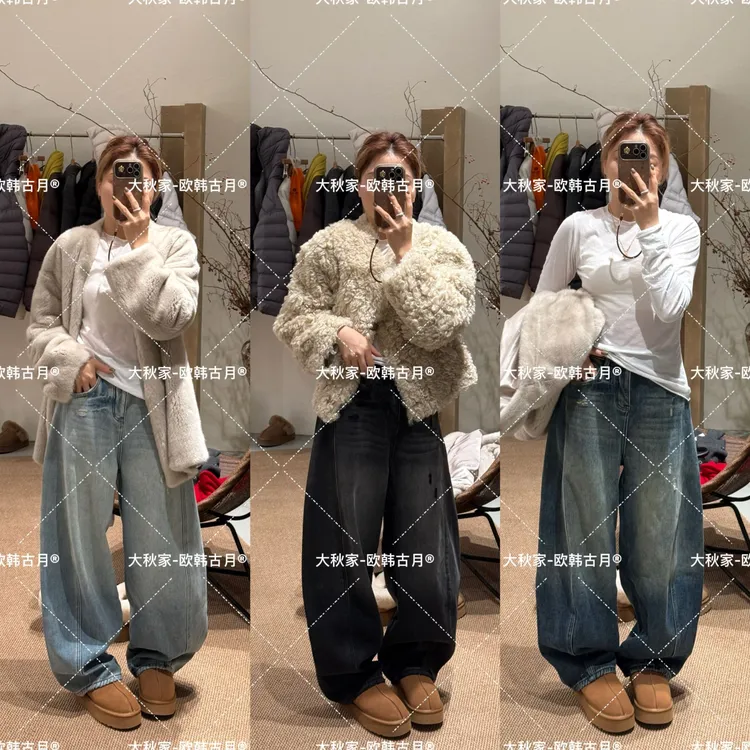 《蓝月光》冬季加绒厚高品质订制款牛仔裤长裤宽松百搭裤子水洗阔腿