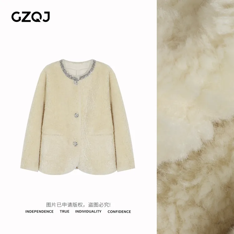 老琴私服【伯克冬日】高级时尚气质钉钻保暖加厚毛毛外套女上衣052