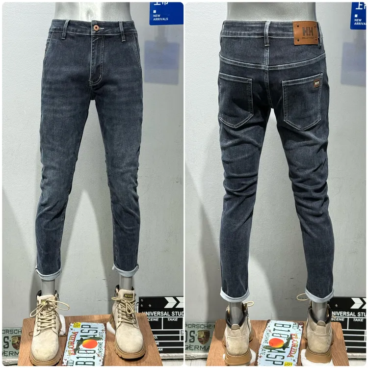 斜插袋深蓝色秋季新款牛仔裤男款修身小脚裤弹力百搭休闲长裤子男