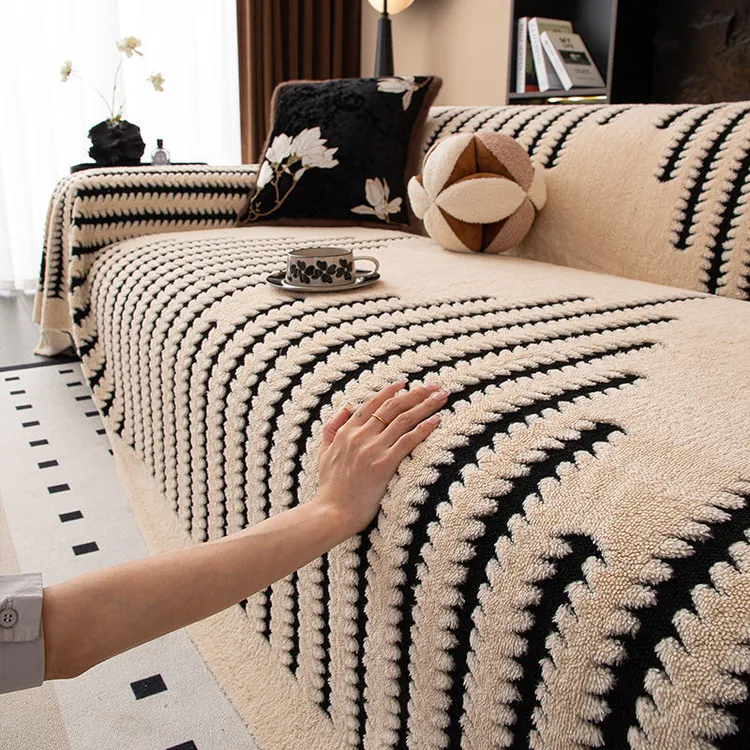 暖意绒绒云感万能全盖沙发盖四季款防滑防猫抓高级感提花毛绒套gc