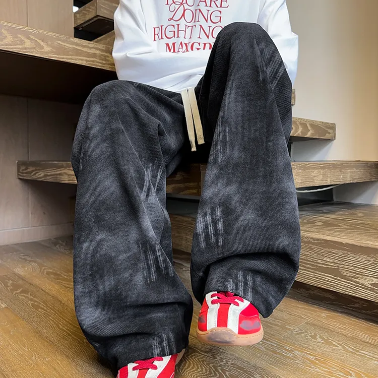 【现货现发】美式休闲扎染裤子男秋冬潮牌垂感工装裤美拉德直筒长裤