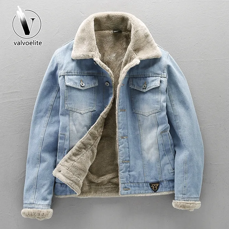 VALVOELITE日系复古棉衣男冬季加绒加厚牛仔外套百搭棉服修身棉袄