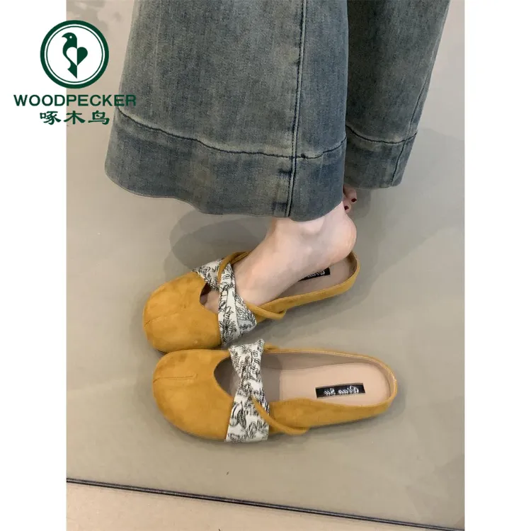 啄木鸟温柔仙女风芭蕾拖鞋2025新款法式复古气质优雅浅口玛丽珍鞋