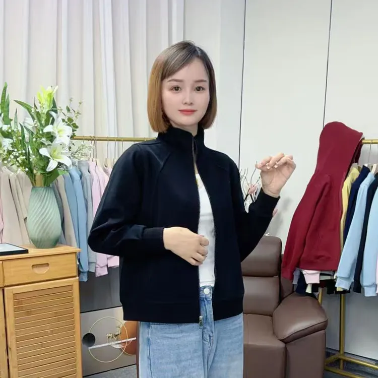 【0091加绒/不加绒正肩立领）秋冬短款洋气百搭翻领衫卫衣加厚外套