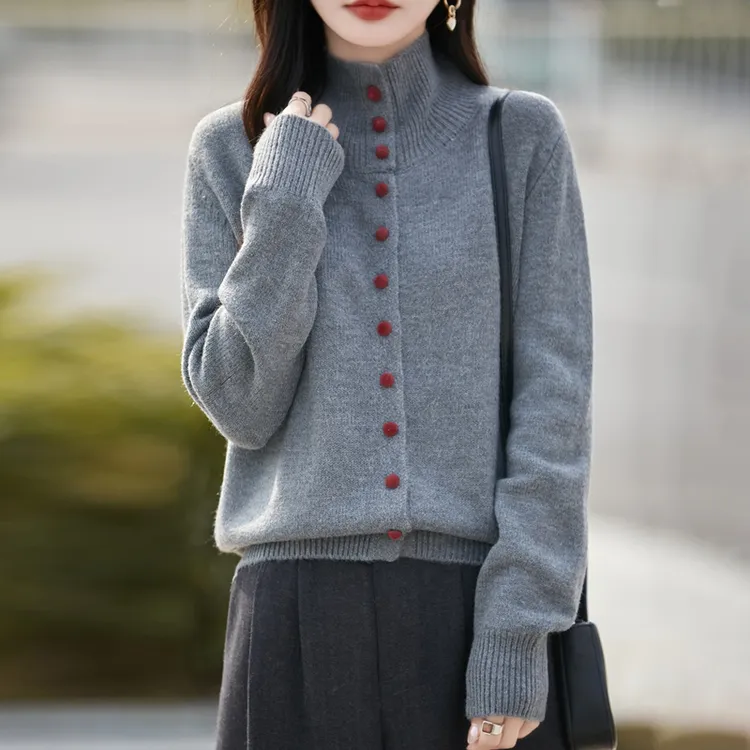 哥弟阿玛施正品秋冬韩版宽松时尚立领羊毛开衫女百搭保暖毛衣外套