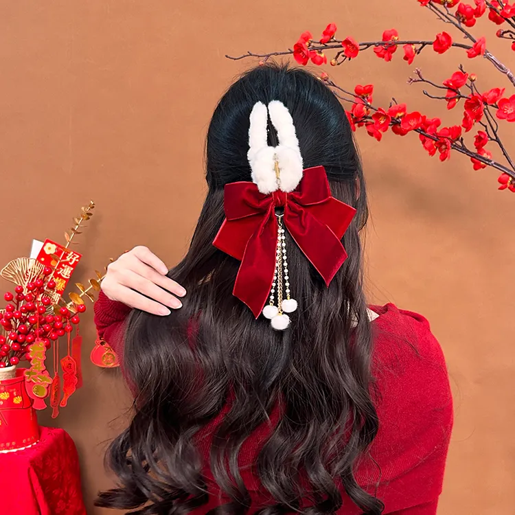 红色大蝴蝶结超仙甜美抓夹时尚百搭法式毛绒发夹送女生老婆礼物