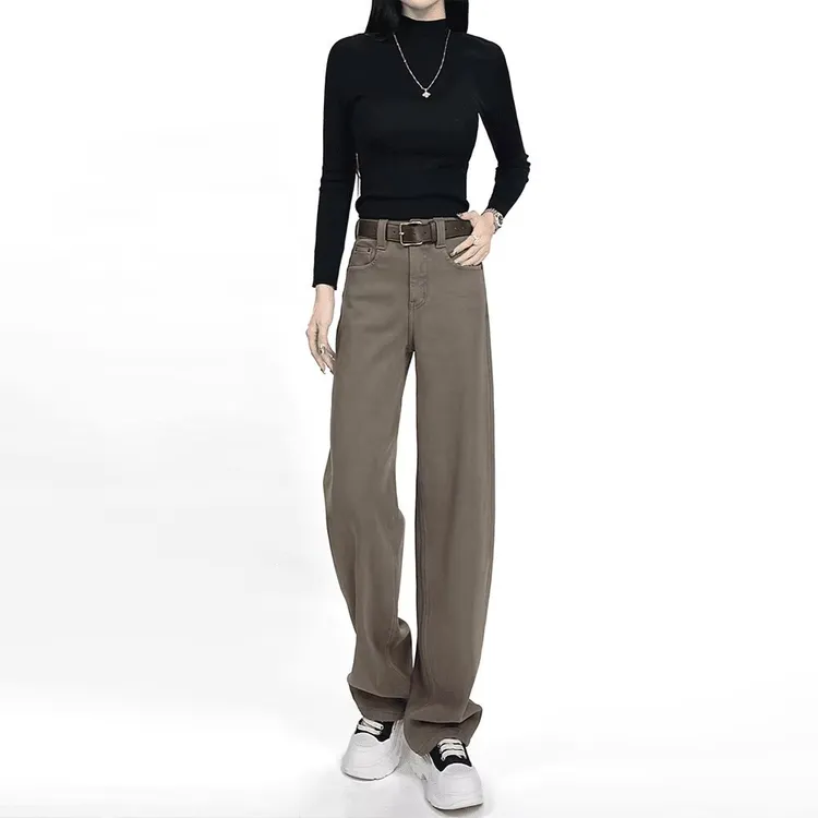 直筒牛仔裤女2025秋冬新款高腰宽松显瘦加绒加厚时尚洋气弯刀裤子