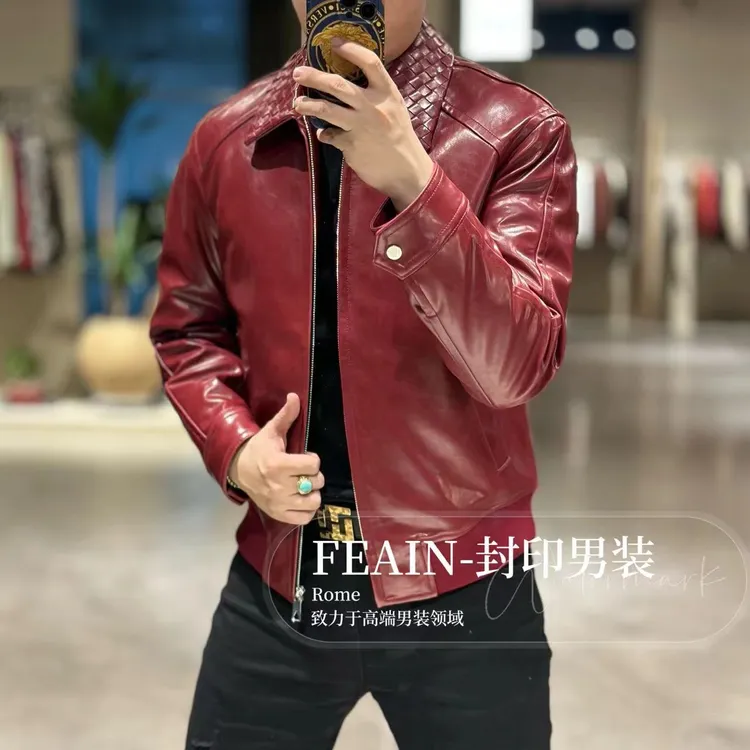 【真皮鹅绒】高端定制进来油腊羊皮手工编织羽绒服25827