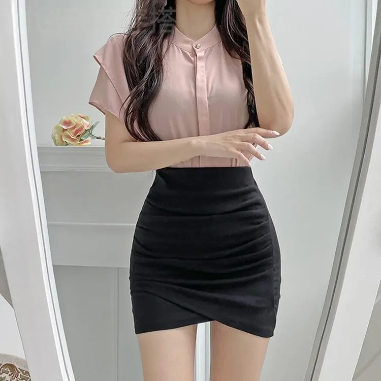 灰色包臀半身裙女2022新款性感高腰显瘦紧身弹力褶皱针织短裙包裙