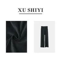 【闲山】新中式国风百搭显瘦显高松紧腰直筒休闲丝绒裤E6951