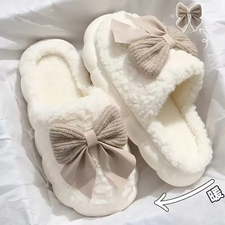 2025款蝴蝶结棉拖鞋室内居家防滑女士厚底秋冬季拖鞋冬天保暖防风