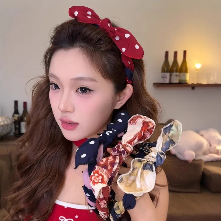 兔耳朵撞色齿梳发箍女新款压发卡头箍发捆甜美蝴蝶结发窟头饰
