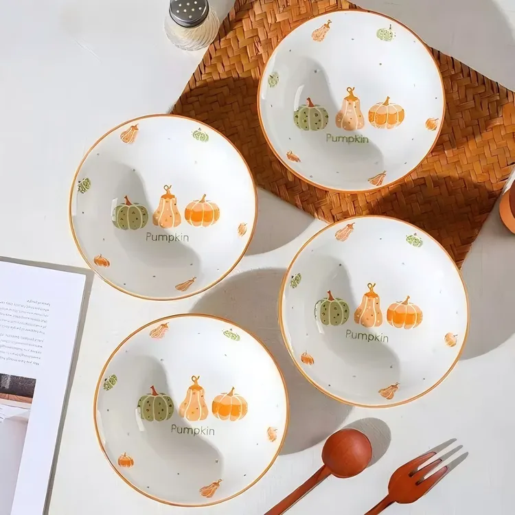 南瓜6英寸斗碗10只家用陶瓷餐具网红创意饭碗日式釉下彩