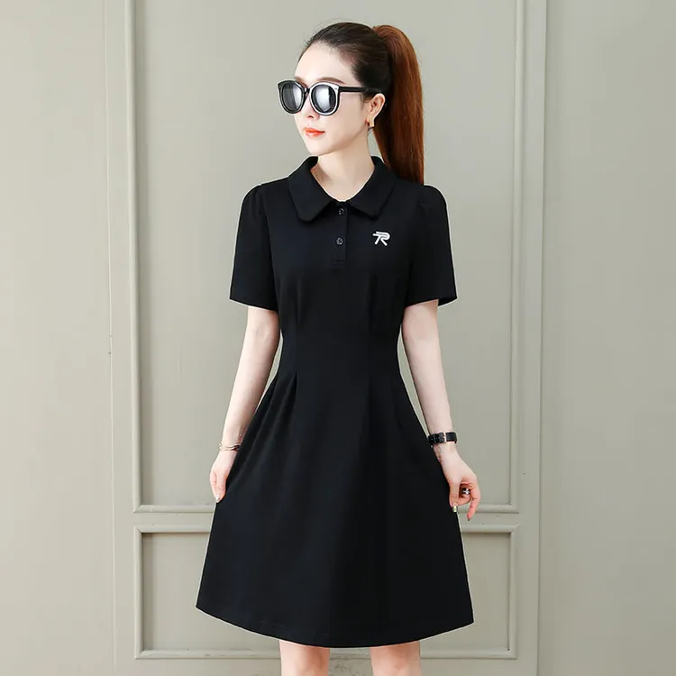 小个子纯色连衣裙夏季七分大码女士套装女装夏装洋气女新款凉爽