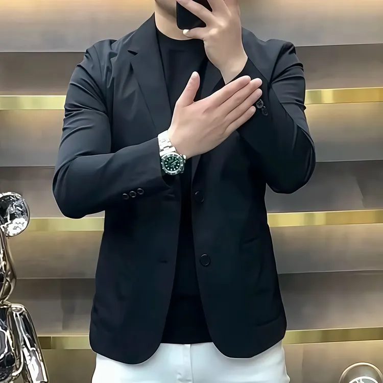 春秋男士休闲修身西服男纯色韩版商务百搭时尚帅气简约小西装外套