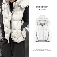 DENGDAHA「新国标90绒」秋冬时尚新款外穿厚款连帽羽绒服马甲 A4011