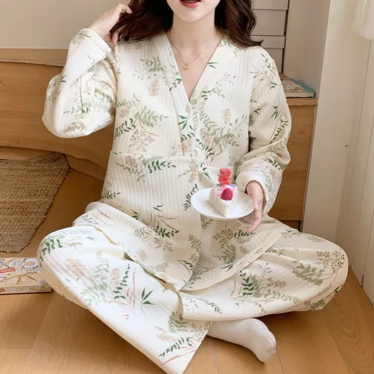 空气棉月子服秋冬季加厚大码产妇产后孕妇哺乳睡衣喂奶家居服