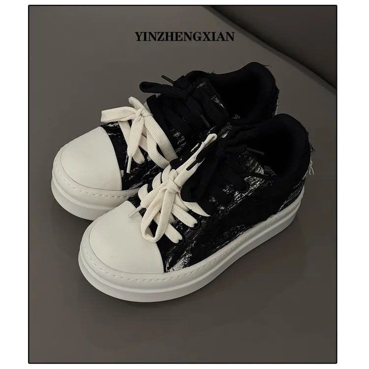 尹政贤 车缝线轻量化厚底增高夏季时尚休闲鞋运动帆布鞋机能潮鞋