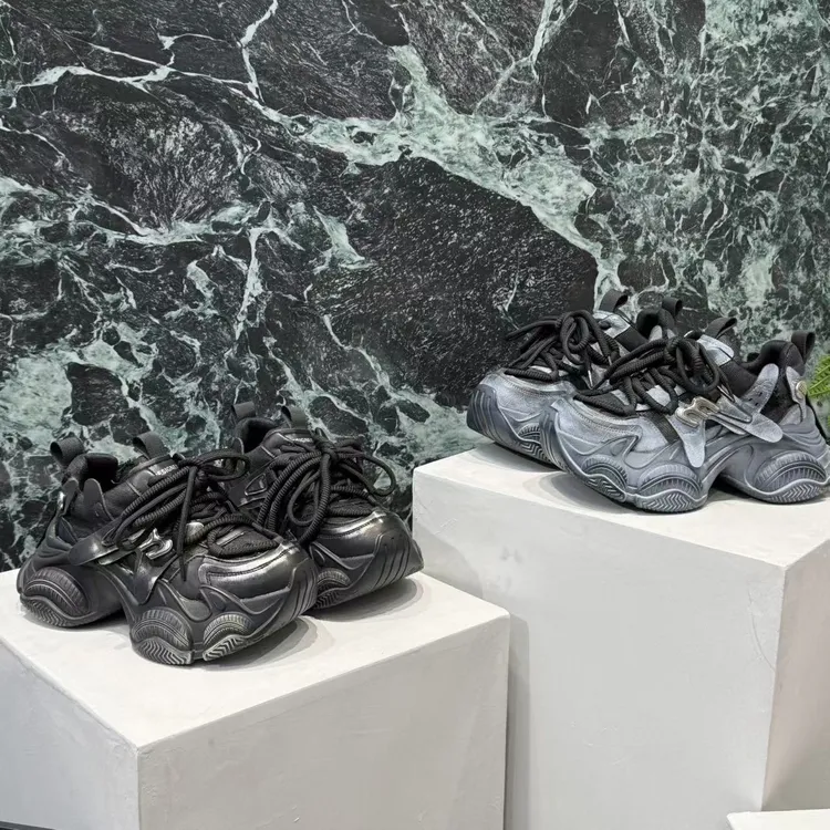 广州欧货【雾霾蓝】2026早春新款绑带潮流拼色7cm厚底老爹鞋韩版