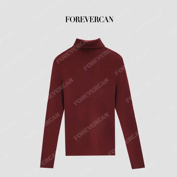 FOREVERCAN“苏醒玫瑰”丝光羊毛高领修身针织打底毛衣MY4768