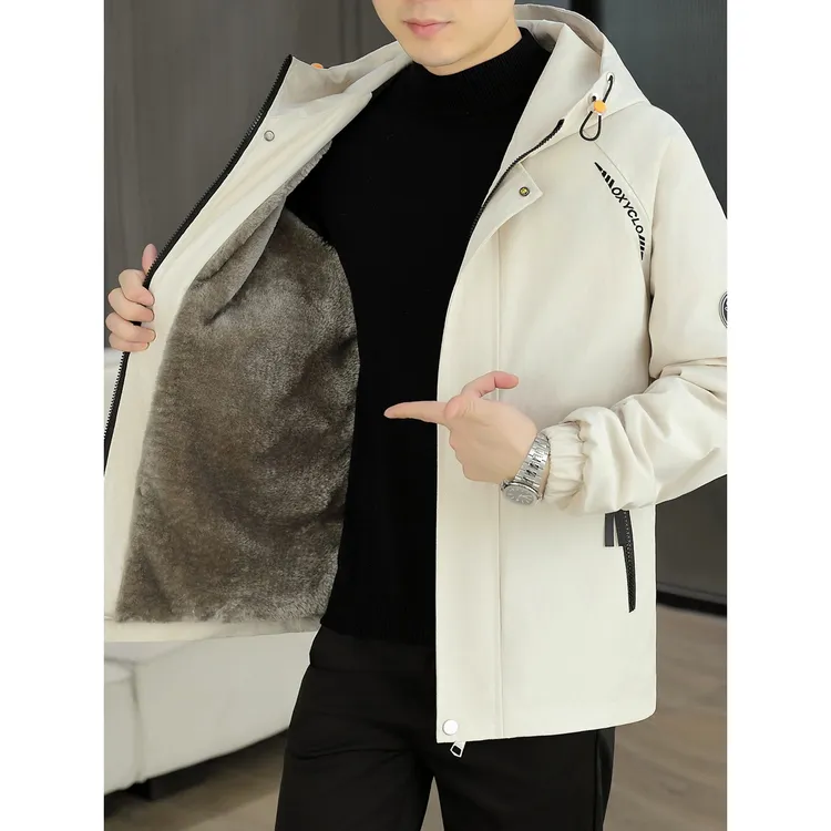 2025新款秋冬季棉服男士加绒外套加厚保暖连帽冲锋衣潮流冬装棉袄