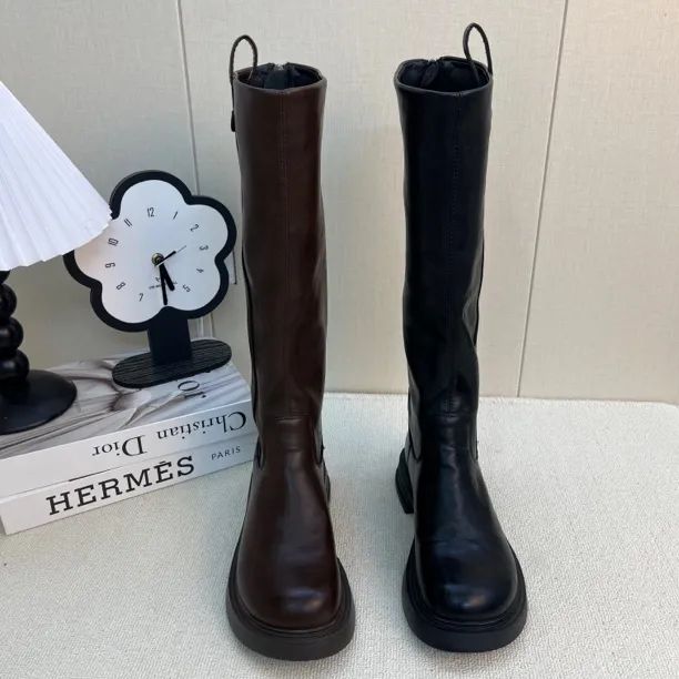 胖妹妹弹力骑士靴平跟冬季百搭英伦风长筒靴女款2025靴子女长筒靴