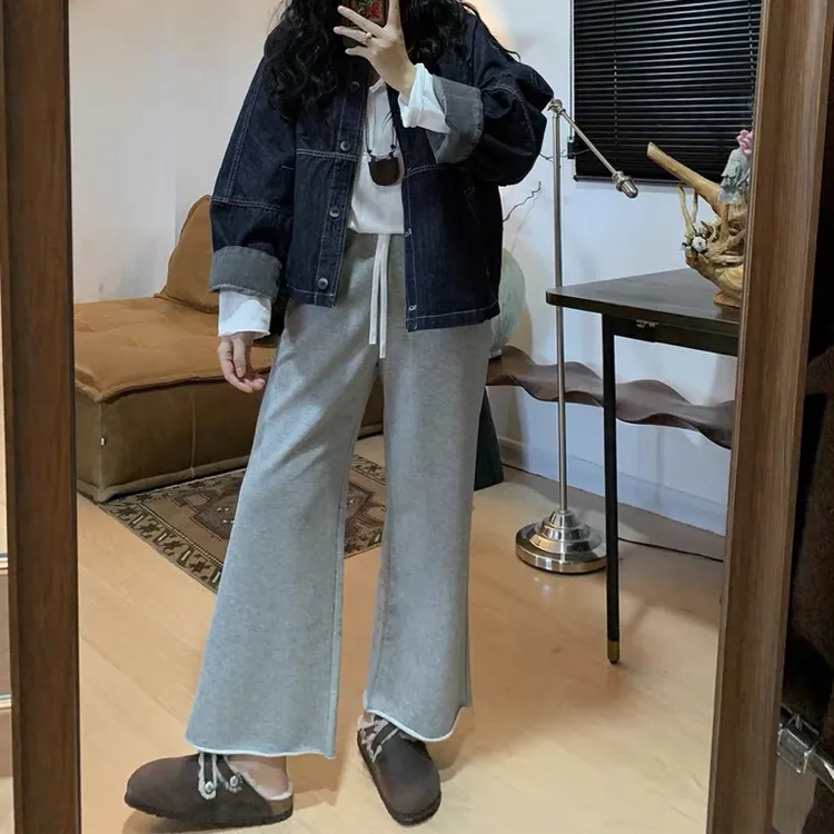 吹爆慵懒风超柔毛圈棉卷边休闲裤女小个子直筒九分卫裤阔腿裤