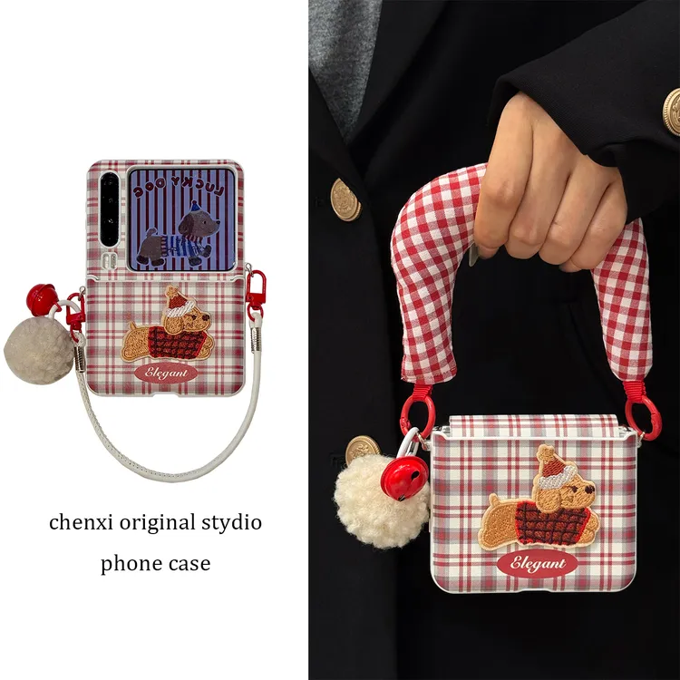 适用华为purax折叠屏手机壳pocket2小香风秋冬红格纹小米MixFlip2