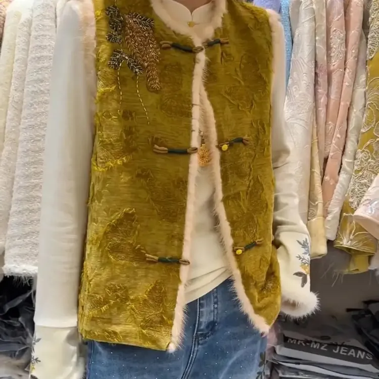 【正版翩翩水貂毛蕾马甲加绒】新中式重工保暖 时尚国风新中式女装