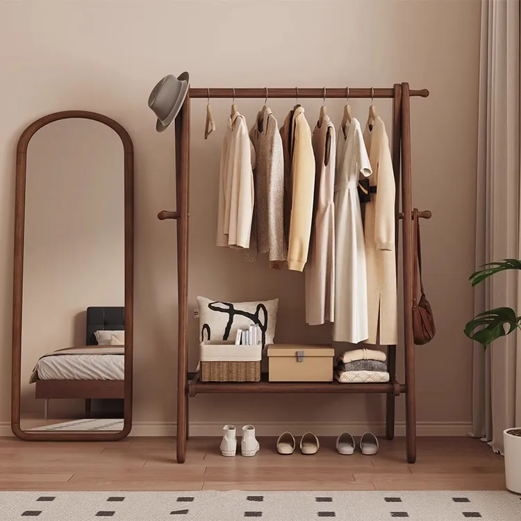 实木落地挂衣架可折叠家用结实耐用衣帽架2025新款卧室衣服置物架