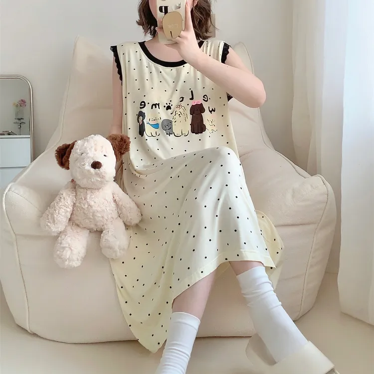 短裙无袖V领卡通动漫女甜美睡裙女士薄款夏季中长款