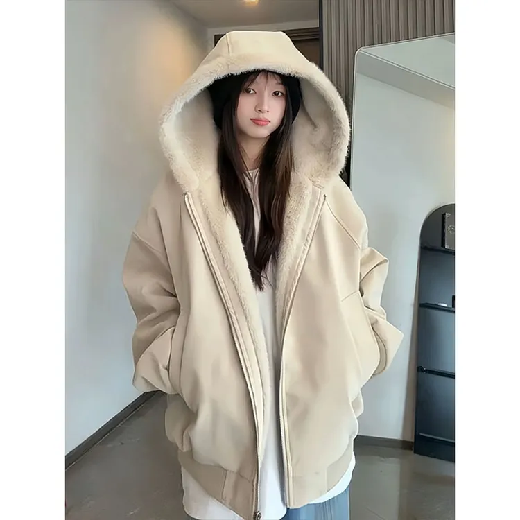 座山雕加绒连帽夹克棉服男女款冬季加厚保暖cleanfit情侣棉衣外套